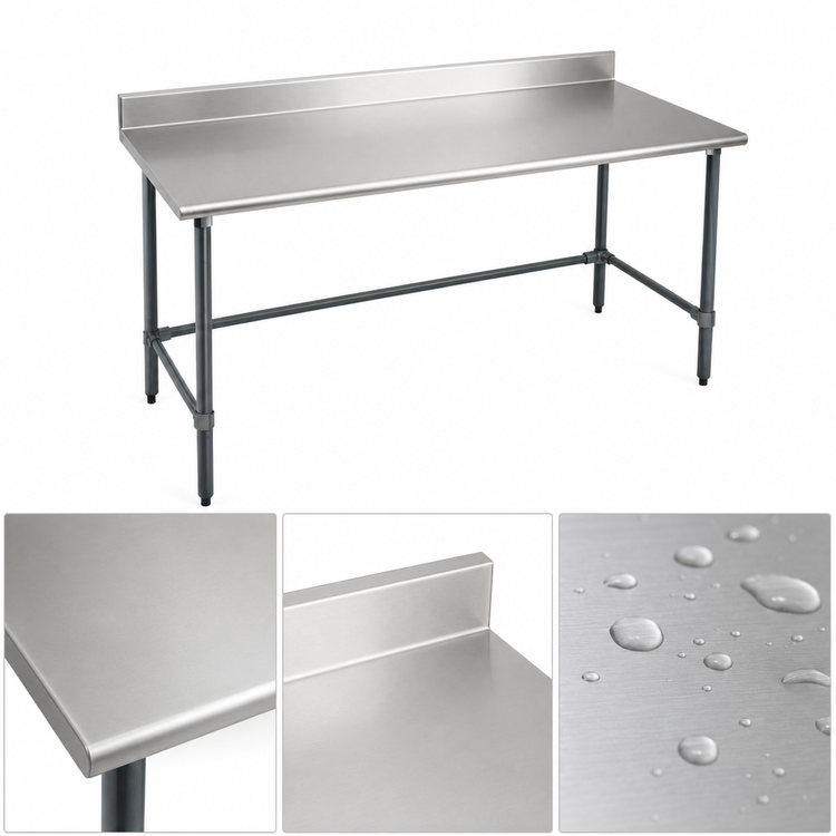 Product image #3 for BlendPort Budget Series 48-Inch x 30-Inch 430 Stainless Steel Work Table with 4-1/2-Inch Backsplash and Galvanized Tubular Base