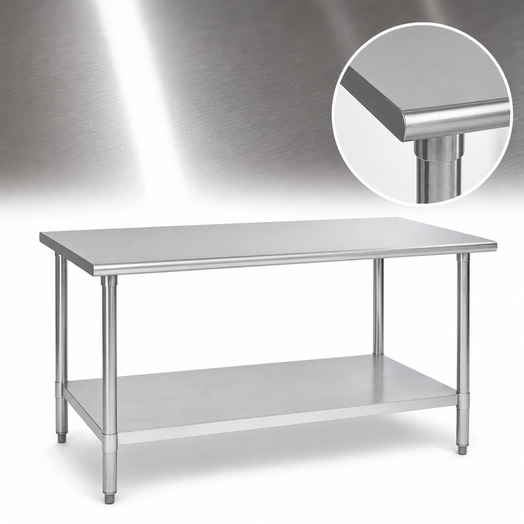 Product image #3 for Eagle Group Budget Series 72-Inch x 24-Inch Flat Top 430 Stainless Steel Work Table with Adjustable Undershelf