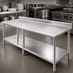 Thumbnail image #3 for Eagle Group Budget Series T36144B-BS 144" x 36" Work Table with 430 Stainless Steel Top, 4-1/2" Backsplash and Adjustable Undershelf