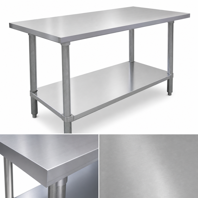 Product image #3 for Omcan Standard Series 60-Inch x 24-Inch Flat-Top Stainless Steel Work Table with Undershelf