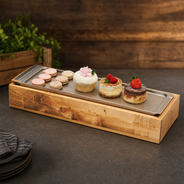 Product image #3 for Cal-Mil Madera Rectangular Wooden Cold Concept Base with Cold Pack Liner, Rustic Pine