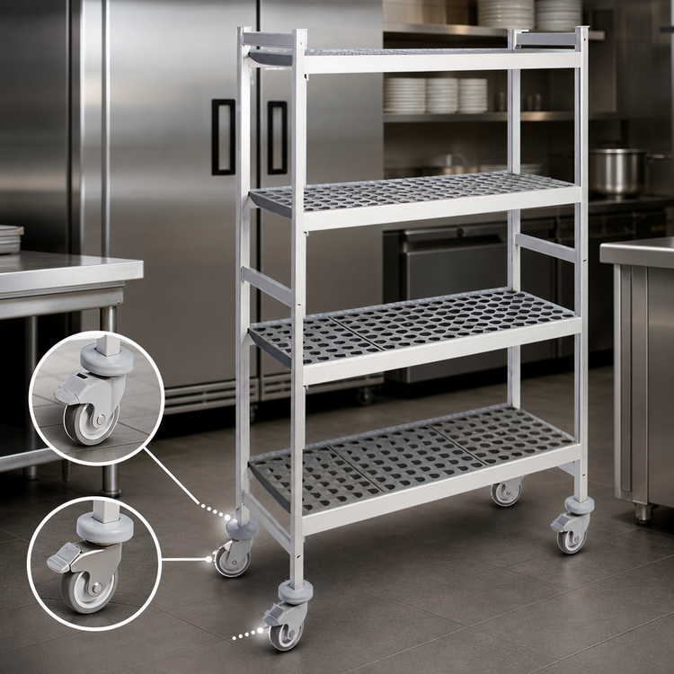Product image #3 for Fermostock 4-Tier Mobile Polymer Shelving Unit with Removable Inserts, 38"W x 22"D x 71"H