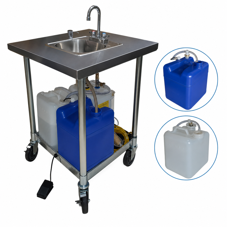 Product image #3 for BK Resources Mobile Stainless Steel Hand Wash Sink, Cold Water Only, with 5-Gallon Fresh Water Tank and 7-Gallon Waste Water Tank