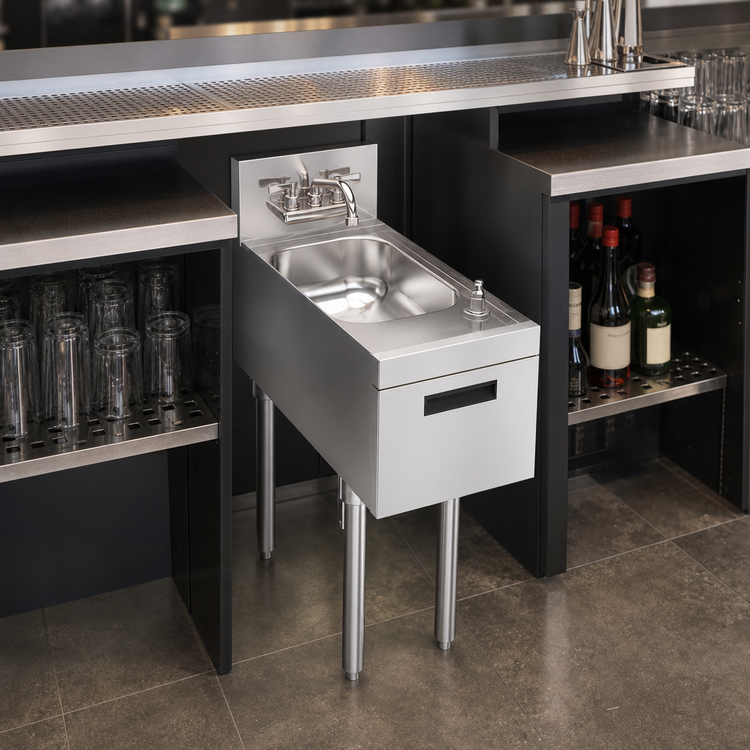 Product image #3 for Krowne Royal Series Freestanding Underbar Hand Sink Unit with Faucet and Soap/Towel Dispensers, 12 Inch x 24 Inch