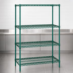Thumbnail image #3 for Quantum WR86-1242P Stationary Wire Shelving Starter Unit, 42"W x 12"D x 86"H, 4-Shelf, Green Epoxy Antimicrobial Finish