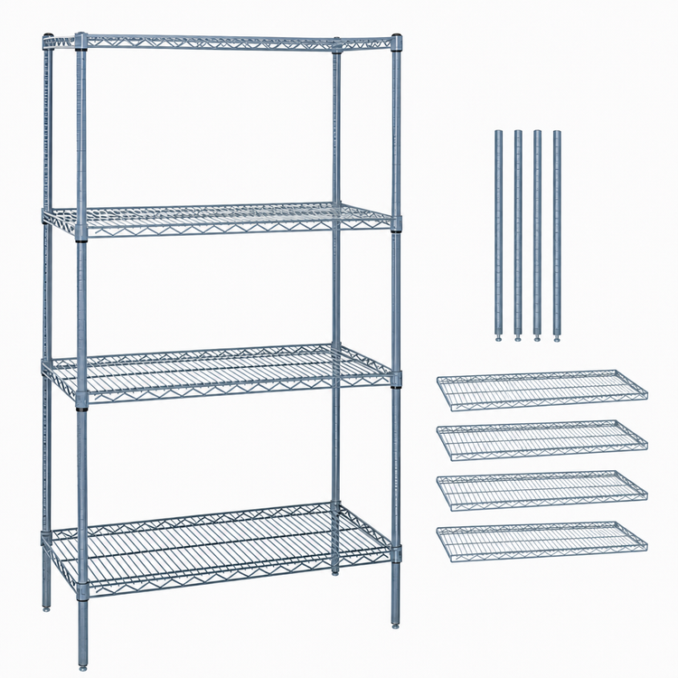 Product image #3 for Quantum Gray Epoxy Stationary Wire Shelving Starter Kit, 30"W x 18"D x 74"H, 4 Shelves