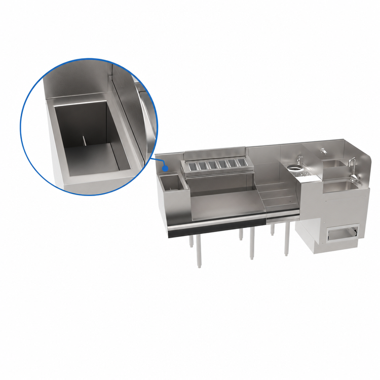 Product image #3 for Krowne The Taffer Command Station 66-Inch No Cold Plate Underbar Command Station with Ice Bin, Speed Station, Hybrid Dual Sink, and Speedrail