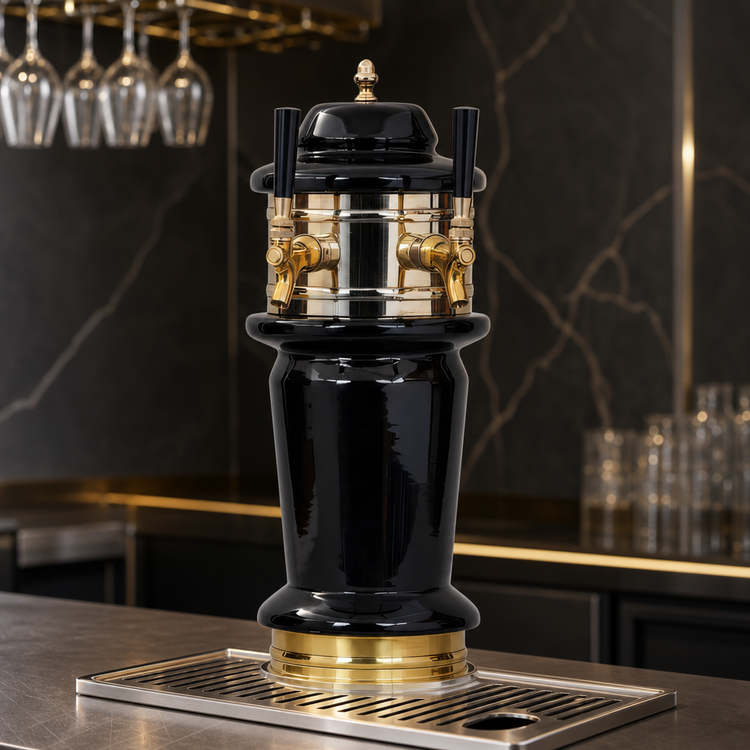 Product image #3 for Glastender Monaco 2-Faucet Glycol-Cooled Draft Dispensing Tower with Mirror Finish and Drain Pan