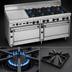 Thumbnail image #3 for Bistro 72-Inch Shallow-Depth Heavy-Duty Gas Restaurant Range with 12 Open Burners, Standard Oven, and Convection Oven