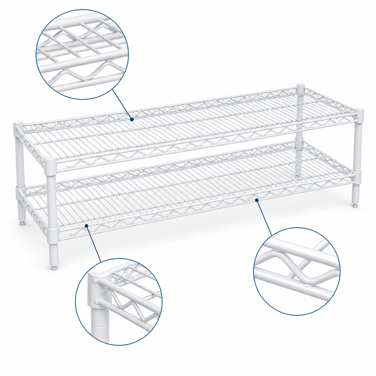 Product image #3 for Eagle QuadTruss 2-Tier Front Case Merchandise Wire Shelving Unit, 60W x 14D x 14H, White Epoxy