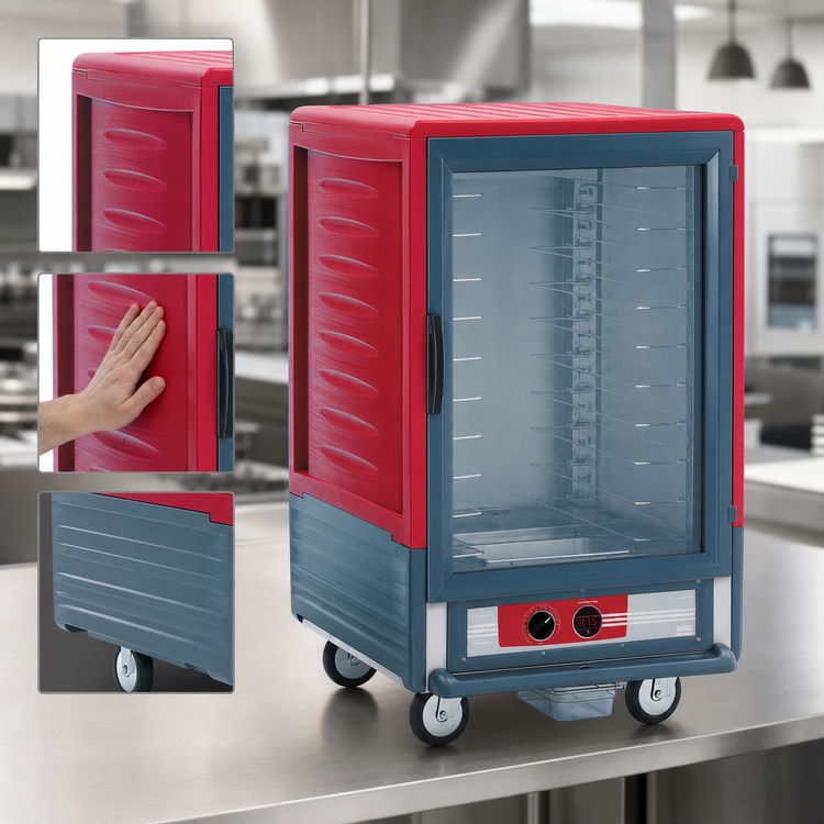 Product image #3 for Metro C5 Insulation Armour Half-Height Mobile Heated Holding Cabinet with Clear Polycarbonate Door, Universal Slides, 120V Lower-Wattage