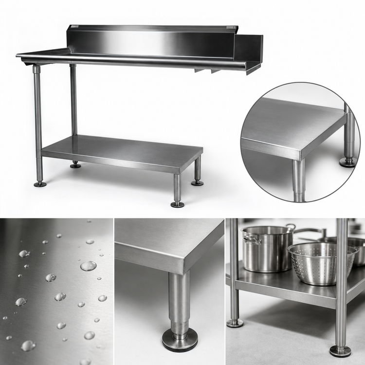 Product image #3 for John Boos Stainless Steel Dishtable Undershelf, 125-5/8"W x 24-1/8"D, with Adjustable Bullet Feet