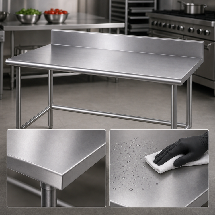 Product image #3 for Advance Tabco 72-Inch x 36-Inch 14 Gauge 304 Stainless Steel Work Table with 5-Inch Backsplash