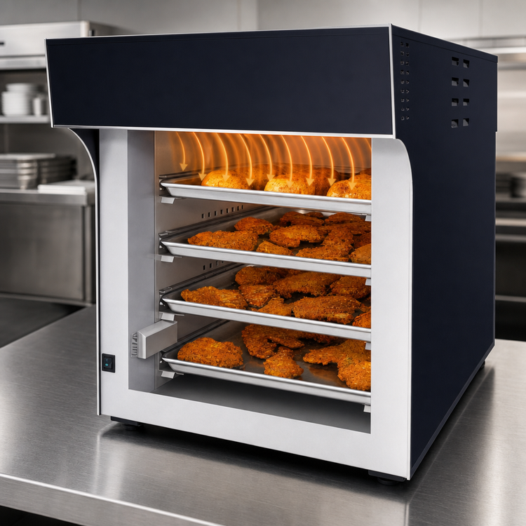 Product image #3 for Hatco Flav-R-Savor Air Curtain Heated Countertop Pass-Thru Display Cabinet, 4-Tier Slides for Full-Size Sheet Pans