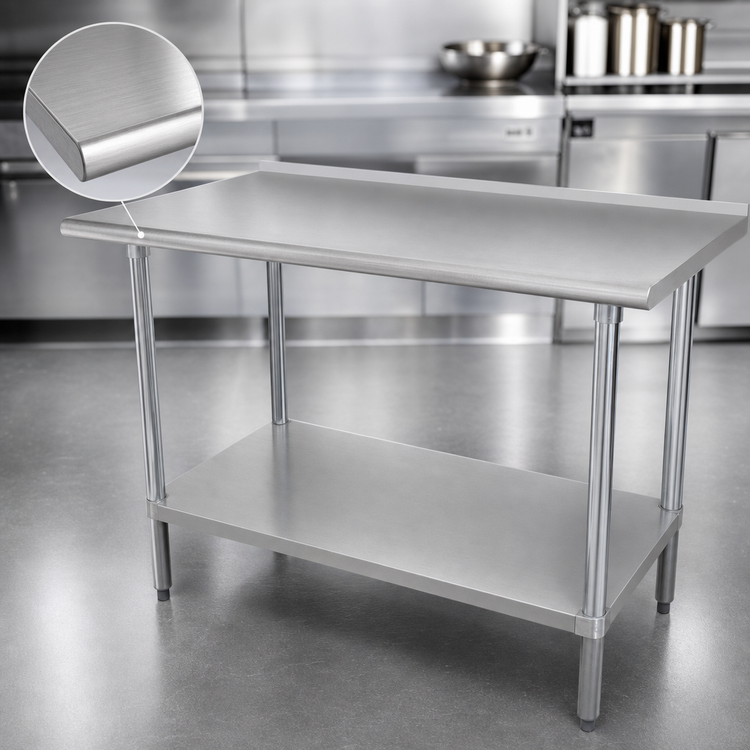 Product image #3 for Advance Tabco Special Value 48-Inch x 30-Inch Stainless Steel Work Table with 1-1/2-Inch Rear Backsplash and Adjustable Undershelf