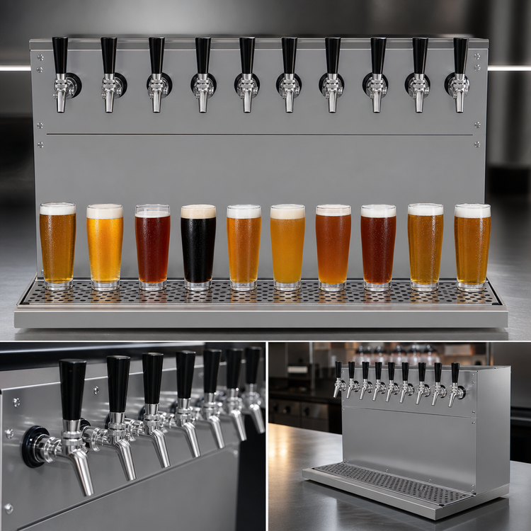 Product image #3 for Glastender 10-Faucet Wall Mount Air-Cooled Draft Dispensing Tower, Stainless Steel