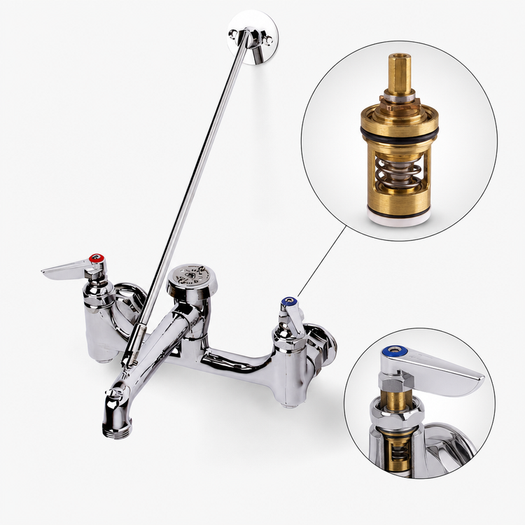 Product image #3 for T&S Brass 8-Inch Wall-Mount Low-Lead Service Sink Faucet with Lever Handles, Vacuum Breaker, and Built-In Stops