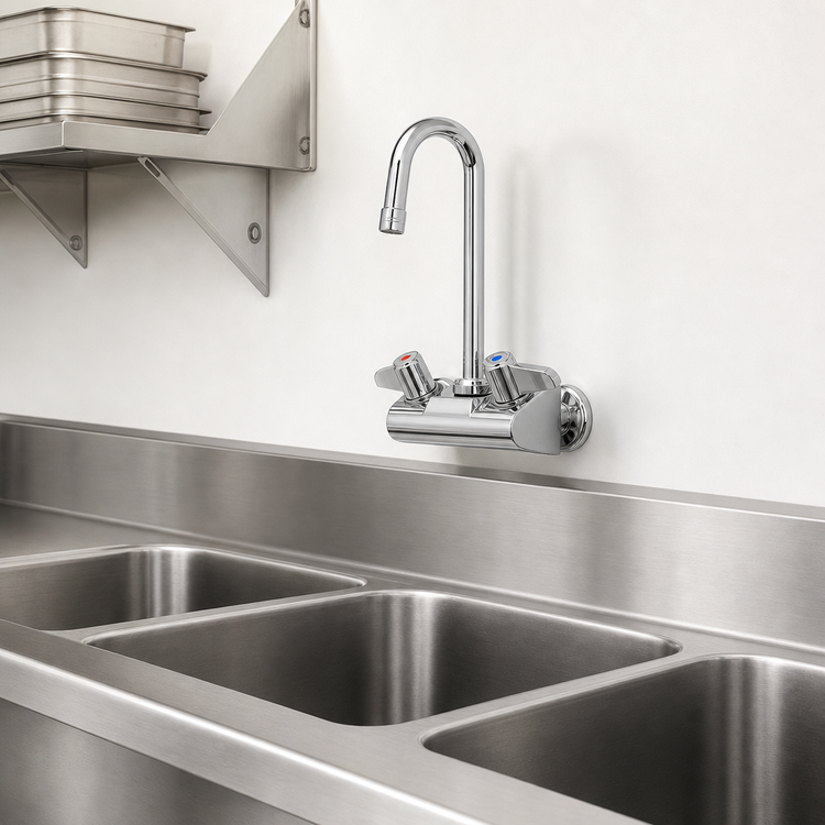 Product image #3 for equip Low-Lead 4-Inch Wall Mount Faucet with 3-Inch Swivel Gooseneck and Ceramic Cartridges