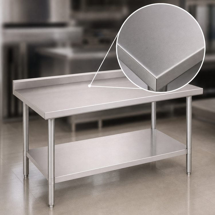 Product image #3 for John Boos Stallion Economy Stainless Steel Work Table with 5-Inch Backsplash and Undershelf, 48 x 24 Inches