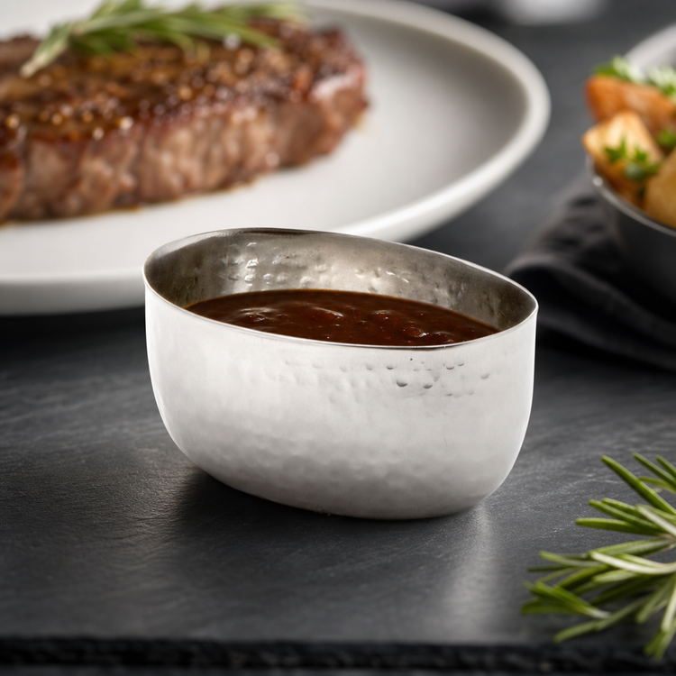 Product image #3 for American Metalcraft Oval Hammered Stainless Steel Sauce Cup, 3 oz.