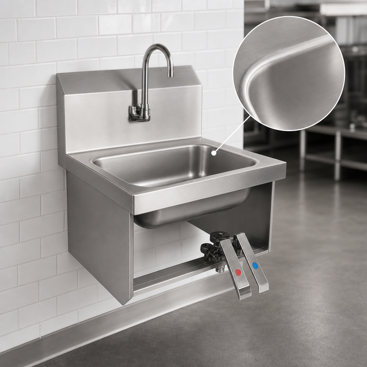 Product image #3 for John Boos Pro-Bowl Wall-Mounted Stainless Steel Hand Wash Sink with Double Knee Valves