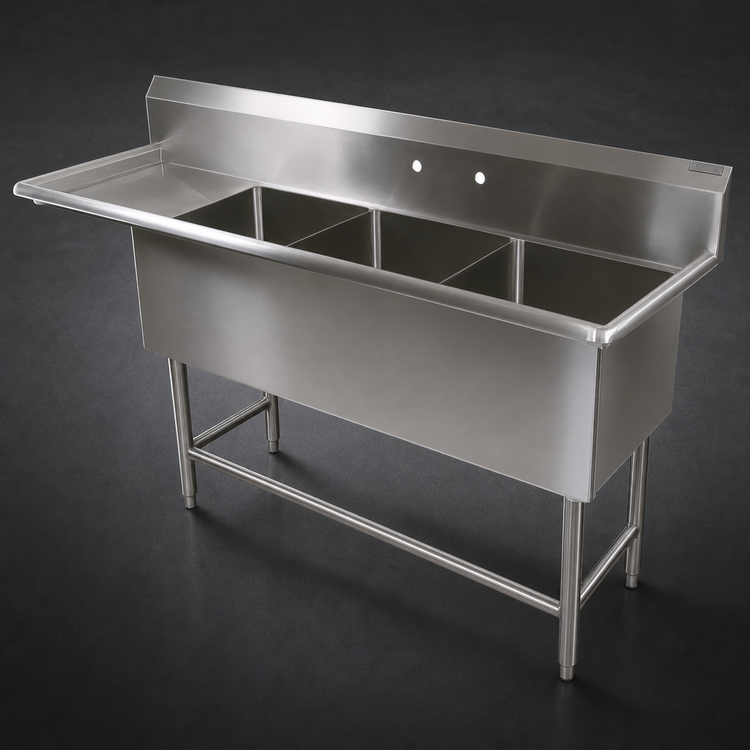 Product image #3 for John Boos Pro-Bowl 3-Compartment Sink with 24-Inch Left Drainboard, 14-Inch Deep Bowls