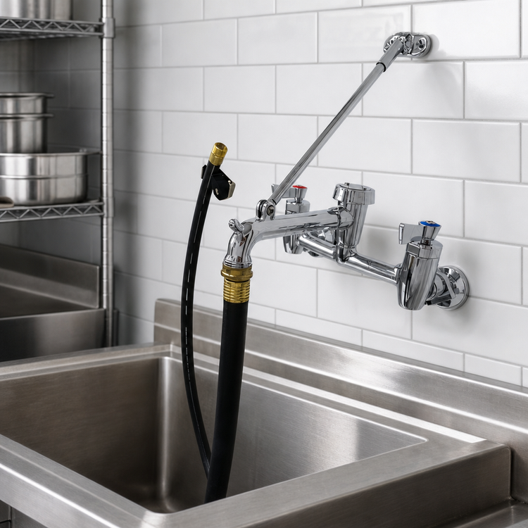 Product image #3 for Wall Mounted Mixing Service Sink Faucet with 8-Inch Adjustable Centers and 6-Inch Garden Spout