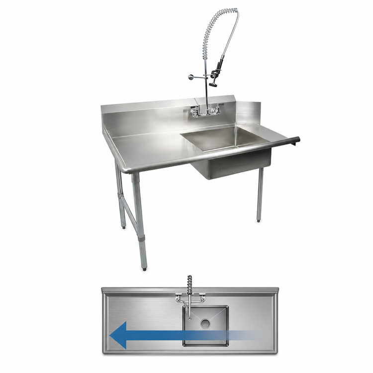 Product image #3 for BK Resources 48-Inch Straight Soiled Dish Table with Pre-Rinse Sink, Right-to-Left Operation