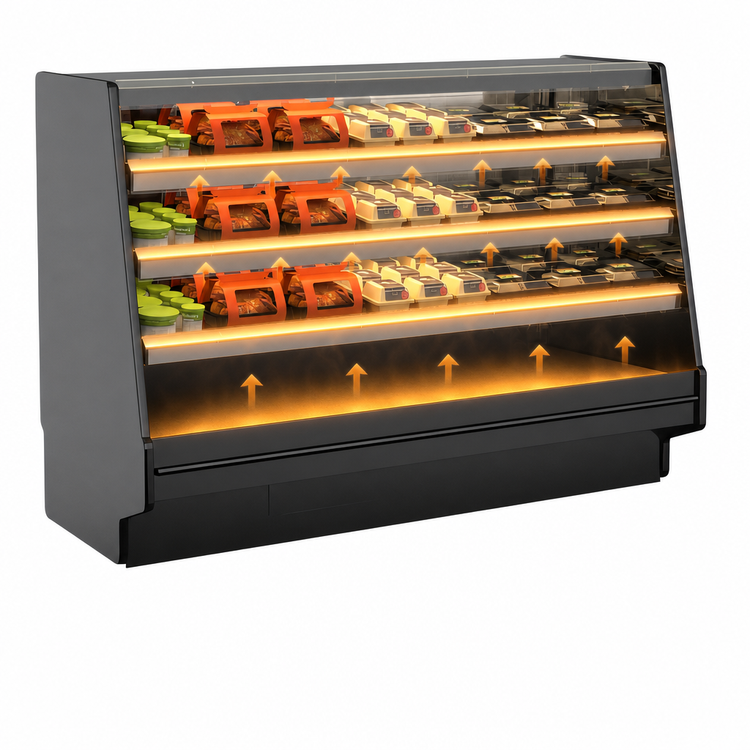 Product image #3 for Fusion® GHSS652HLB 75-3/8-Inch Open Front Heated Self-Service Hot Food Display Case with 3 Solid Heated Shelves