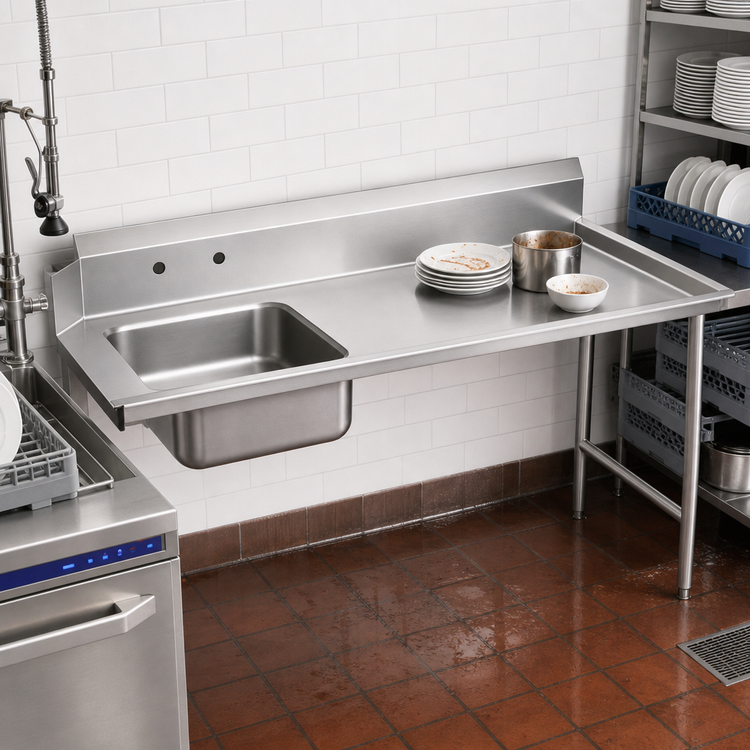 Product image #3 for Special Value Straight-Soil Dish Table with Pre-Rinse Sink, Right-to-Left, 59 Inch, 10-1/2 Inch Backsplash, 16/304 Stainless Steel