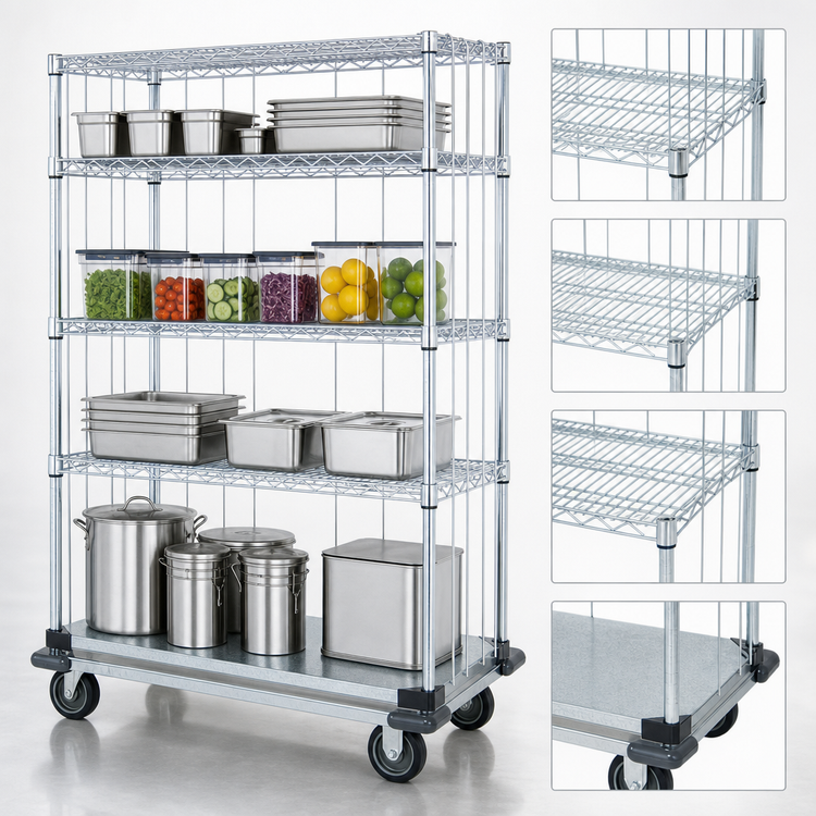 Product image #3 for Quantum 48-Inch x 24-Inch x 70-Inch Mobile Enclosure Cart with 4 Shelves and Chrome-Plated Finish