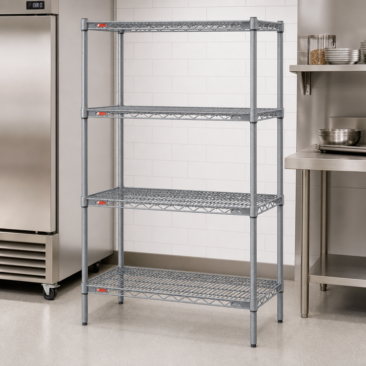 Product image #3 for Eagle Valu-Master 4-Tier Wire Starter Shelving Unit, 36"W x 21"D x 63"H, Pewter Gray Epoxy