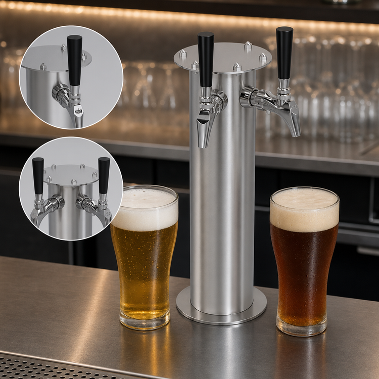 Product image #3 for Krowne Dual Faucet Glycol-Cooled Frankenstein Beer Tower, Brushed Stainless Steel, 17 Inch High