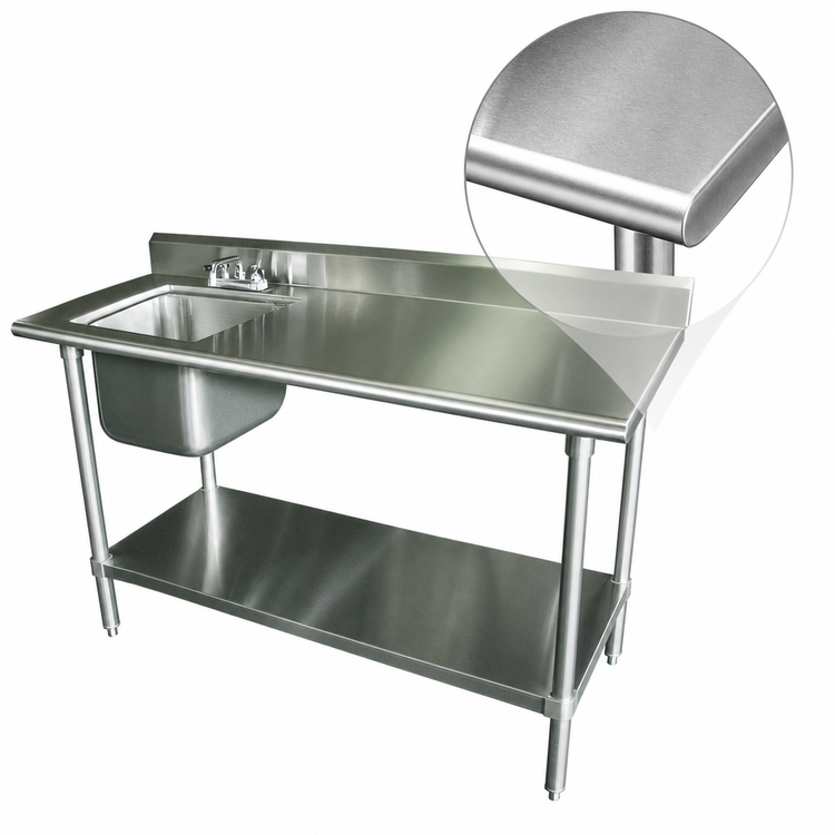 Product image #3 for Advance Tabco 60-Inch x 30-Inch Work Table with Left Prep Sink, 304 Stainless Steel Top and Adjustable Undershelf