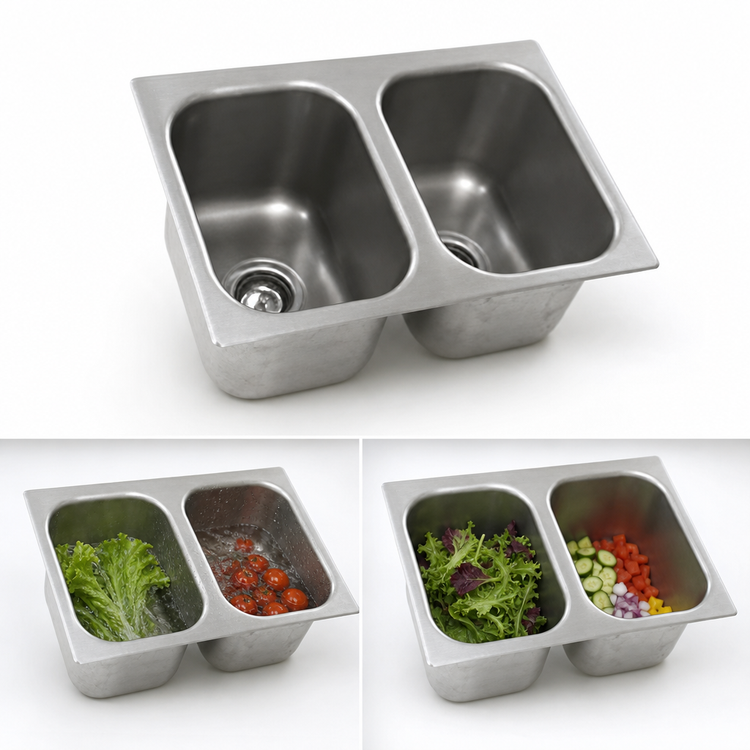 Product image #3 for Eagle Group Two-Compartment Self-Rimming Drop-In Sink, 12 x 14 x 9-1/2 Inch Bowls, No Deck