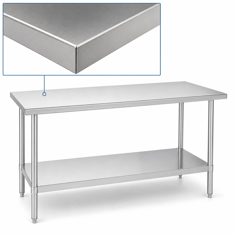 Product image #3 for Duke 48-Inch x 24-Inch Stainless Steel Commercial Work Table with Undershelf, 16/400 Series Top, No Backsplash
