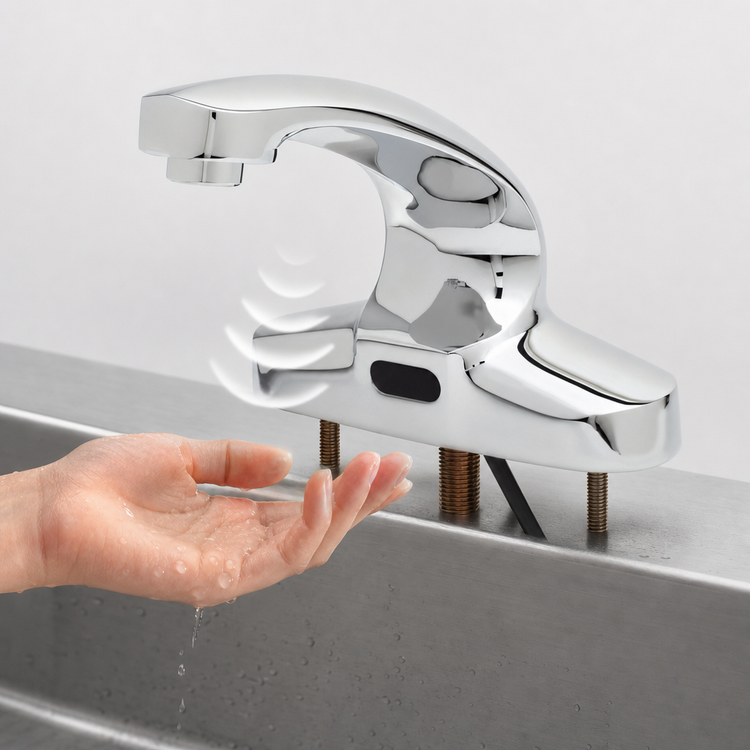 Product image #3 for ChekPoint Electronic Touchless Deck-Mount Faucet with 4-Inch Centers and Mixing Valve