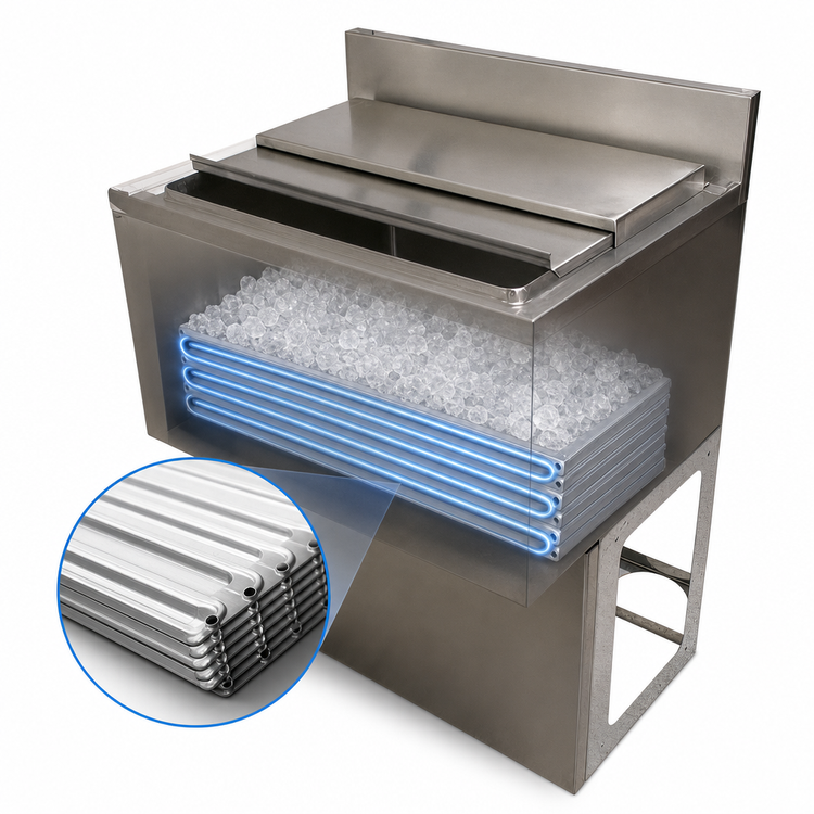 Product image #4 for BK Resources 48-Inch Underbar Insulated Ice Bin with 10-Circuit Aluminum Cold Plate, 140 lb Capacity