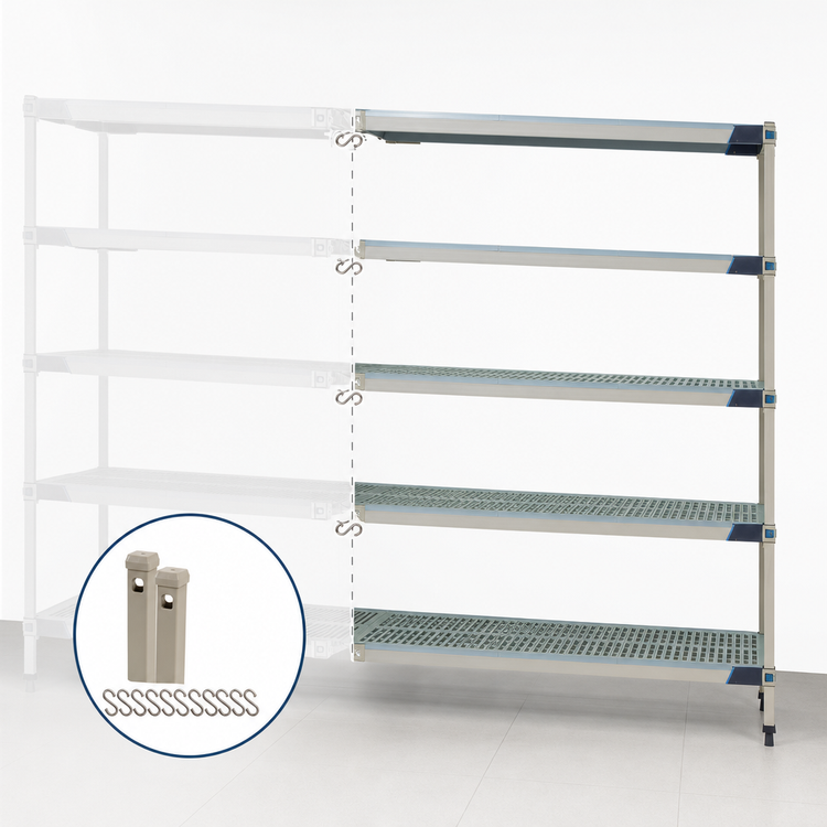 Product image #3 for MetroMax i Five-Shelf Open Grid Add-On Polymer Shelving Unit, 48 Inch W x 24 Inch D x 74 Inch H