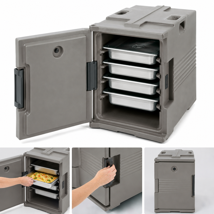 Product image #4 for Cambro Ultra Pan Carrier Front-Loading Insulated Food Pan Carrier, 4-Pan Capacity, Granite Sand