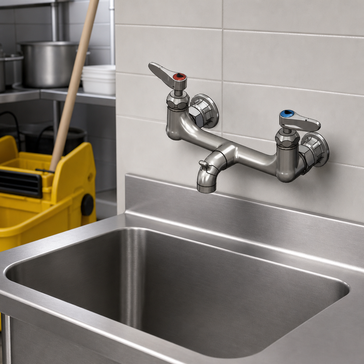 Product image #3 for T&S Brass Wall-Mount 8-Inch Center Service Sink / Mop Sink Mixing Faucet with Vacuum Breaker and Lever Handles