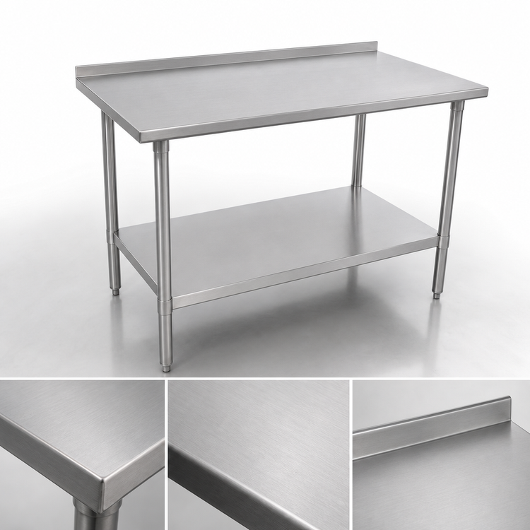 Product image #3 for John Boos Stallion 60-Inch x 24-Inch 16-Gauge 300-Series Stainless Steel Work Table with Safety Edge and Rear Up-Turn