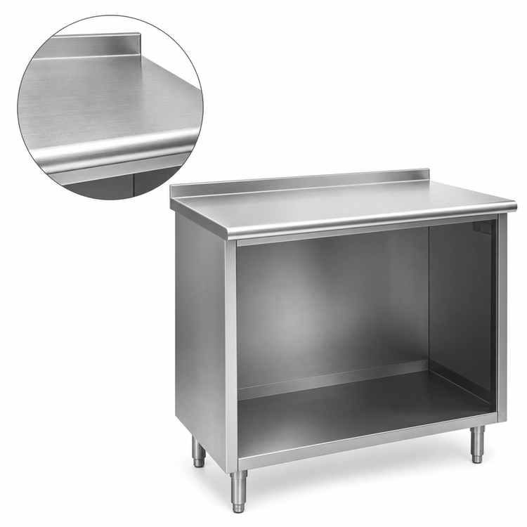 Product image #3 for Spec-Master 120-Inch Stainless Steel Cabinet Base Work Table with Open Front and 1-1/2-Inch Rear Up-Turn