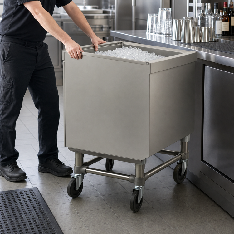 Product image #3 for Underbar Basics Portable Insulated Stainless Steel Ice Bin Caddy with 127 lb. Capacity