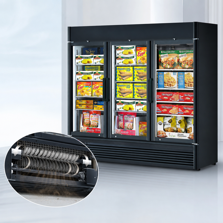 Product image #4 for Turbo Air Super Deluxe Three-Section Glass Door Merchandiser Freezer, 60.43 Cu. Ft., Bottom-Mount, 115V
