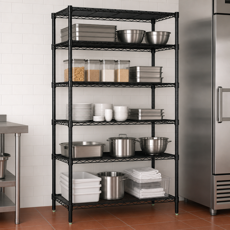 Product image #3 for 60-Inch x 12-Inch x 86-Inch Black Epoxy Antimicrobial Wire Shelving Starter Kit with 5 Shelves