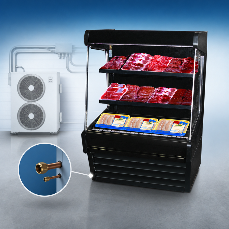 Product image #3 for Howard-McCray Ovation Series 51-Inch Remote Meat Open Merchandiser with 2-Tier Slanted LED Shelves, Black
