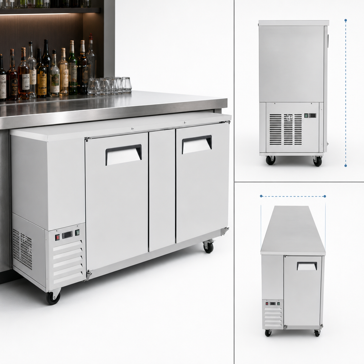 Product image #3 for Atosa 68-Inch Shallow Depth Two-Section Back Bar Cooler with Locking Solid Doors and Stainless Steel Top