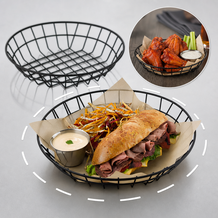 Product image #3 for American Metalcraft 10-Inch Round Black Wire Serving Basket