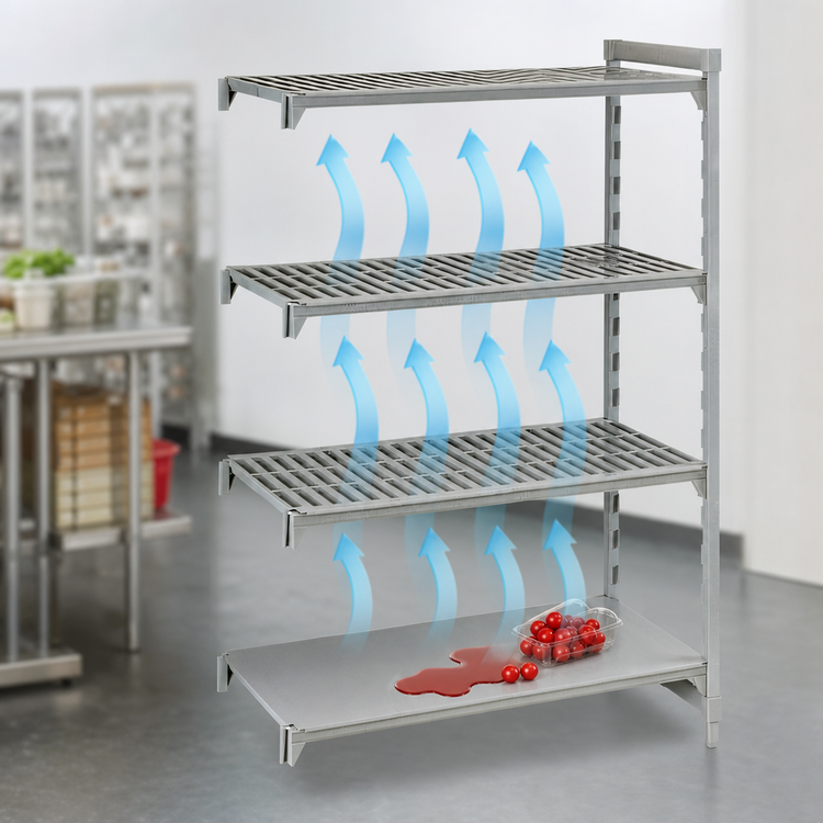Product image #4 for Cambro Camshelving Premium 24-Inch Wide x 21-Inch Deep x 72-Inch High 4-Tier Vented and Solid Stationary Add-On Shelving Unit